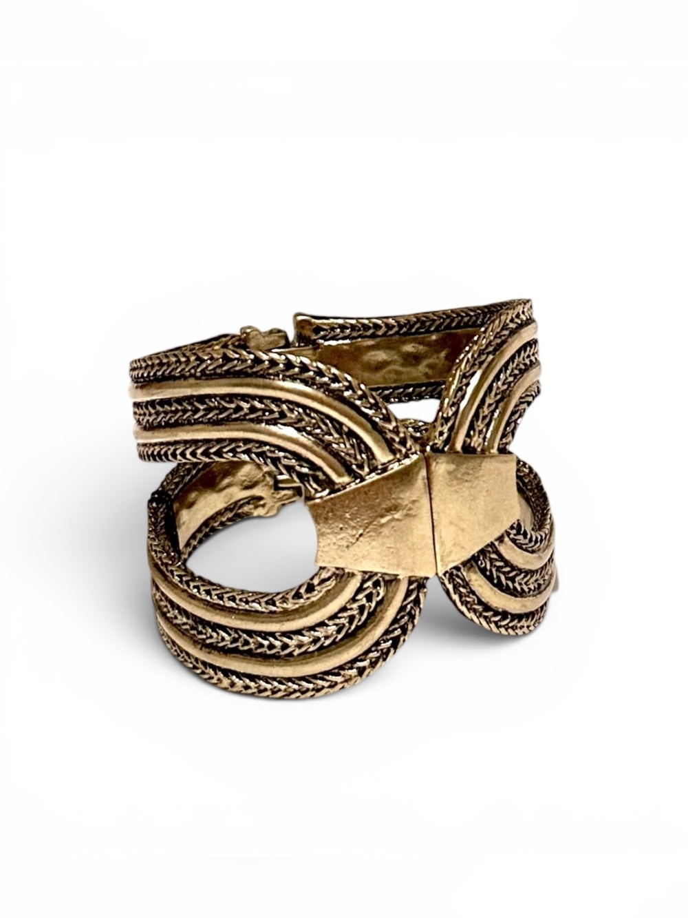 CHICO’S Gold Tone Textured Multi-Strand Hinged Cuff Bracelet | NWT